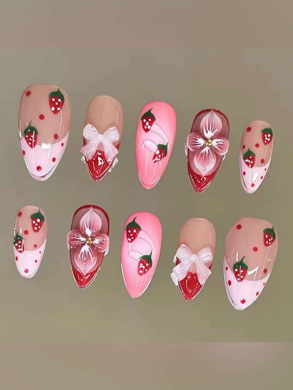 NailVesta Almond Press-On Nail Set - Strawberry Kiss